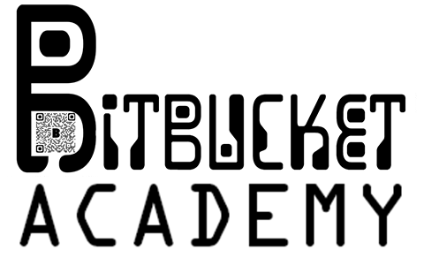 The name "Bitbucket Academy" rendered in a digital style font incorporating a QR code.